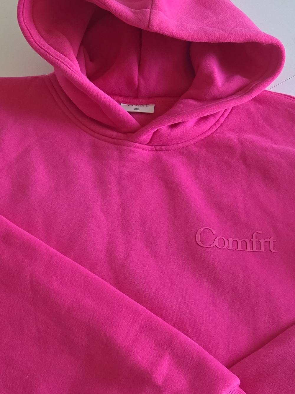 Comfrt Minimalist Women's Hot Pink Hoodie Pullover Sweatshirt 2XL